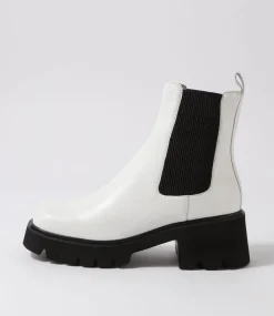 Barakios White Black Leather Elastic Ankle Boots