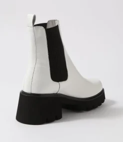 Barakios White Black Leather Elastic Ankle Boots