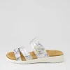 Barbra Xw Navy Silver Floral White Leather Slides