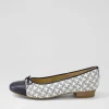 Bari 21 Navy White Leather Ballet Flats
