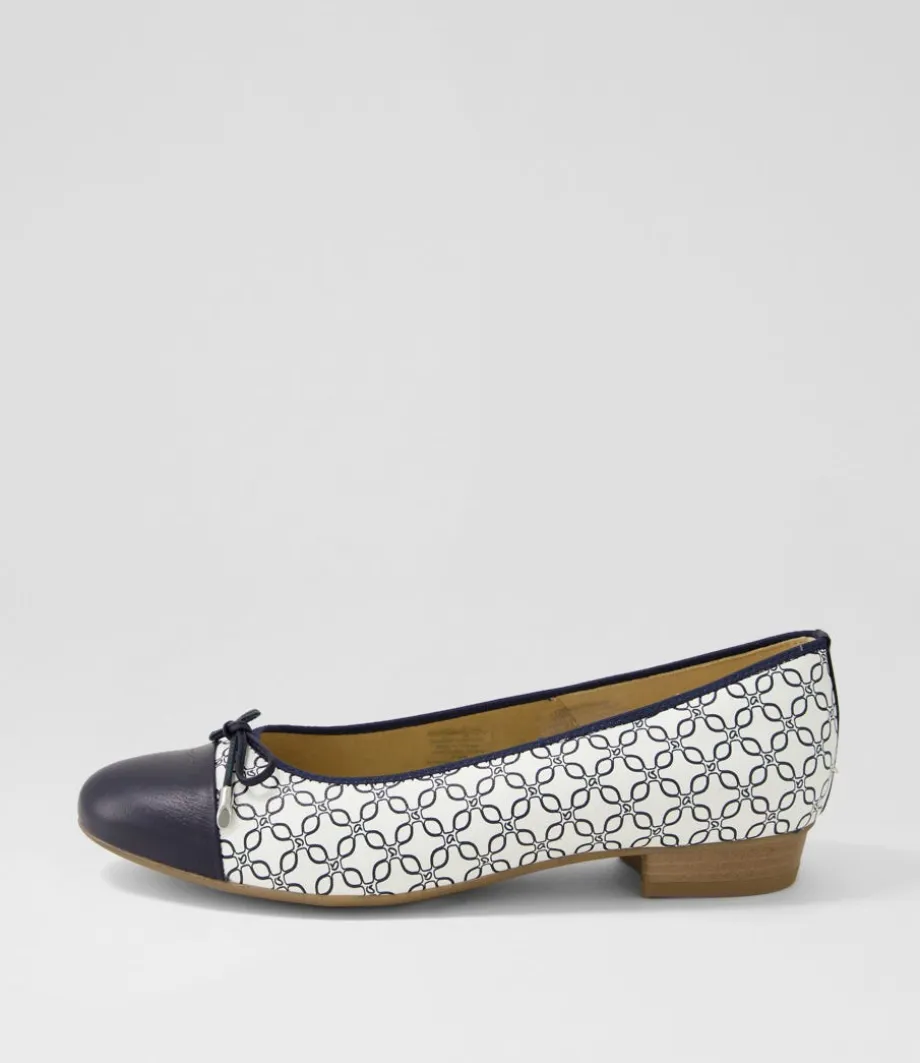 Bari 21 Navy White Leather Ballet Flats