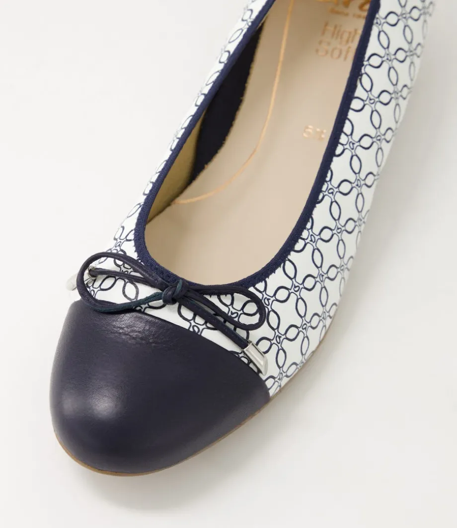 Bari 21 Navy White Leather Ballet Flats