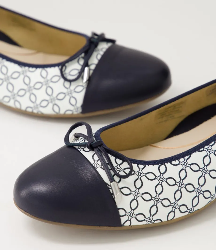 Bari 21 Navy White Leather Ballet Flats