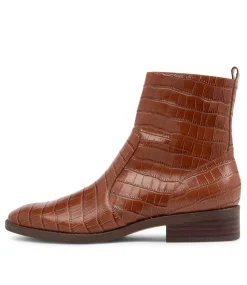 Barnie Cognac Croc Leather Ankle Boots