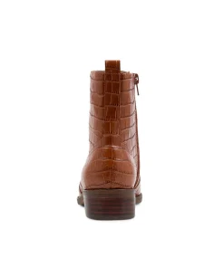 Barnie Cognac Croc Leather Ankle Boots