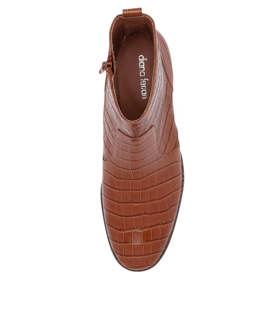 Barnie Cognac Croc Leather Ankle Boots