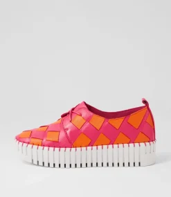 Baxta Fuchsia Bright Orange Leather Sneakers