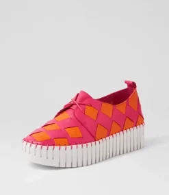 Baxta Fuchsia Bright Orange Leather Sneakers
