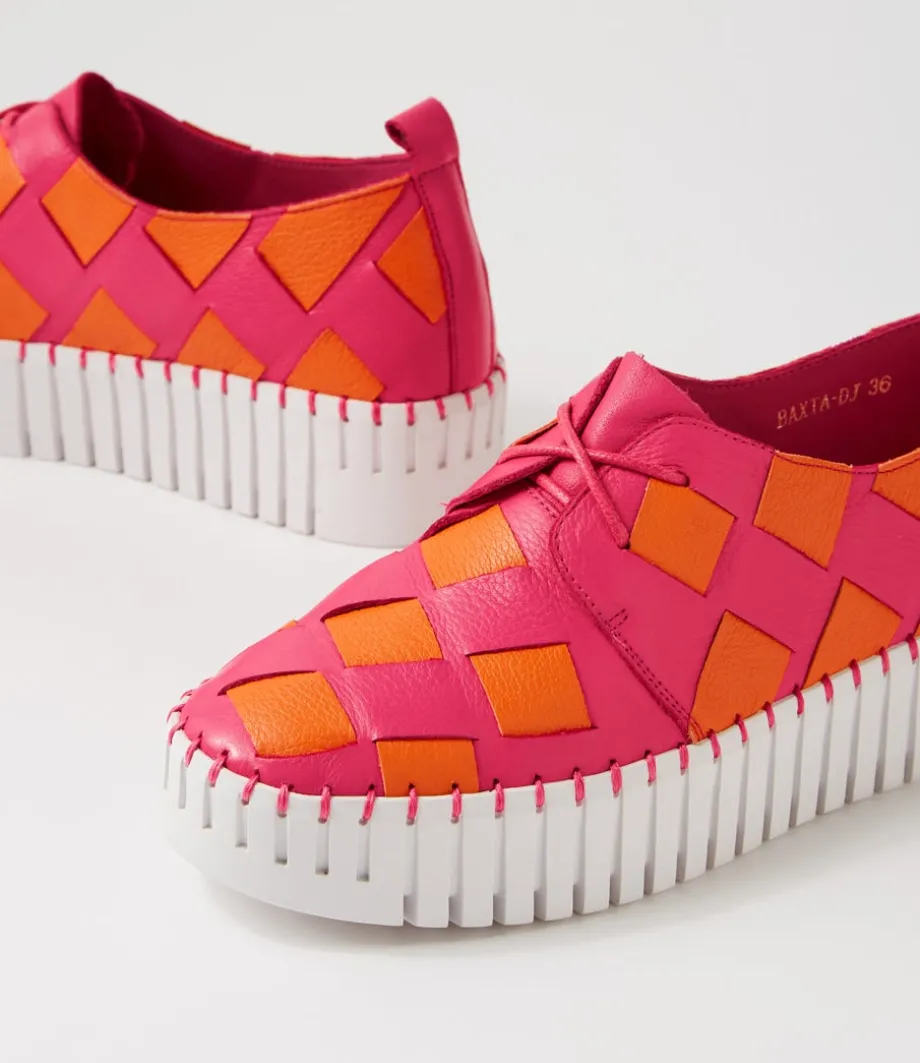 Baxta Fuchsia Bright Orange Leather Sneakers