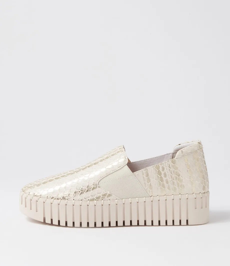 Becca Almond Metallic Cut Leather Sneakers