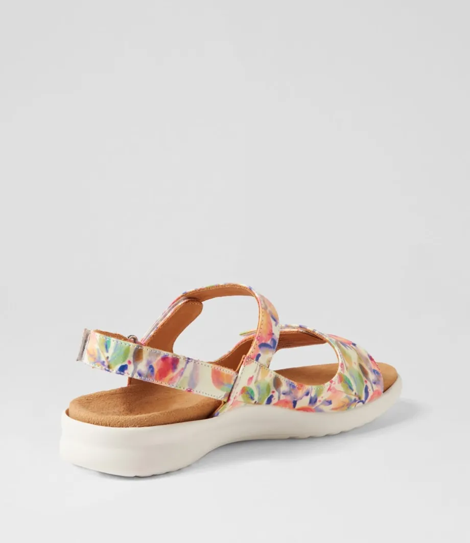 Benji Xw Orange Floral White Leather Sandals