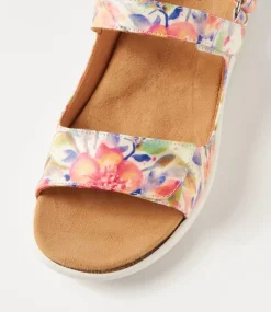 Benji Xw Orange Floral White Leather Sandals