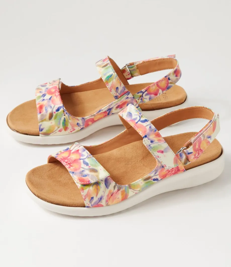 Benji Xw Orange Floral White Leather Sandals