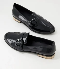 Benza Black Wrinkle Patent Leather Flat Shoes