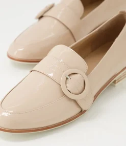Benza Latte Wrinkle Patent Leather Flat Shoes