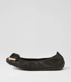Biddies Black Leather Flat Shoes