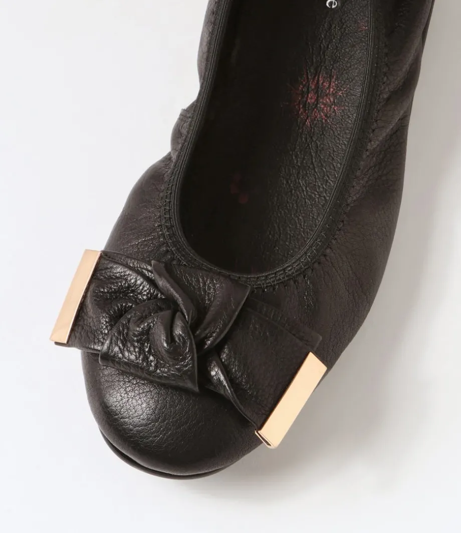 Biddies Black Leather Flat Shoes