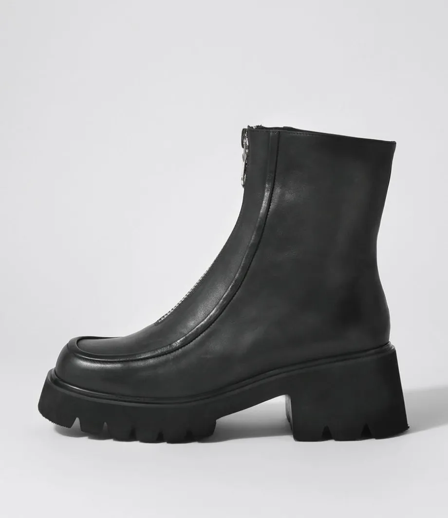 Bilbay Black Leather Ankle Boots