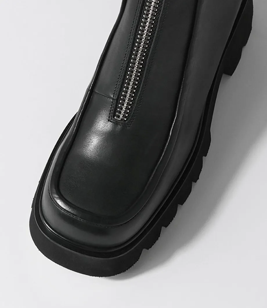 Bilbay Black Leather Ankle Boots