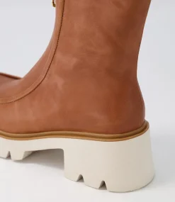 Bilbay Cognac Leather Ankle Boots