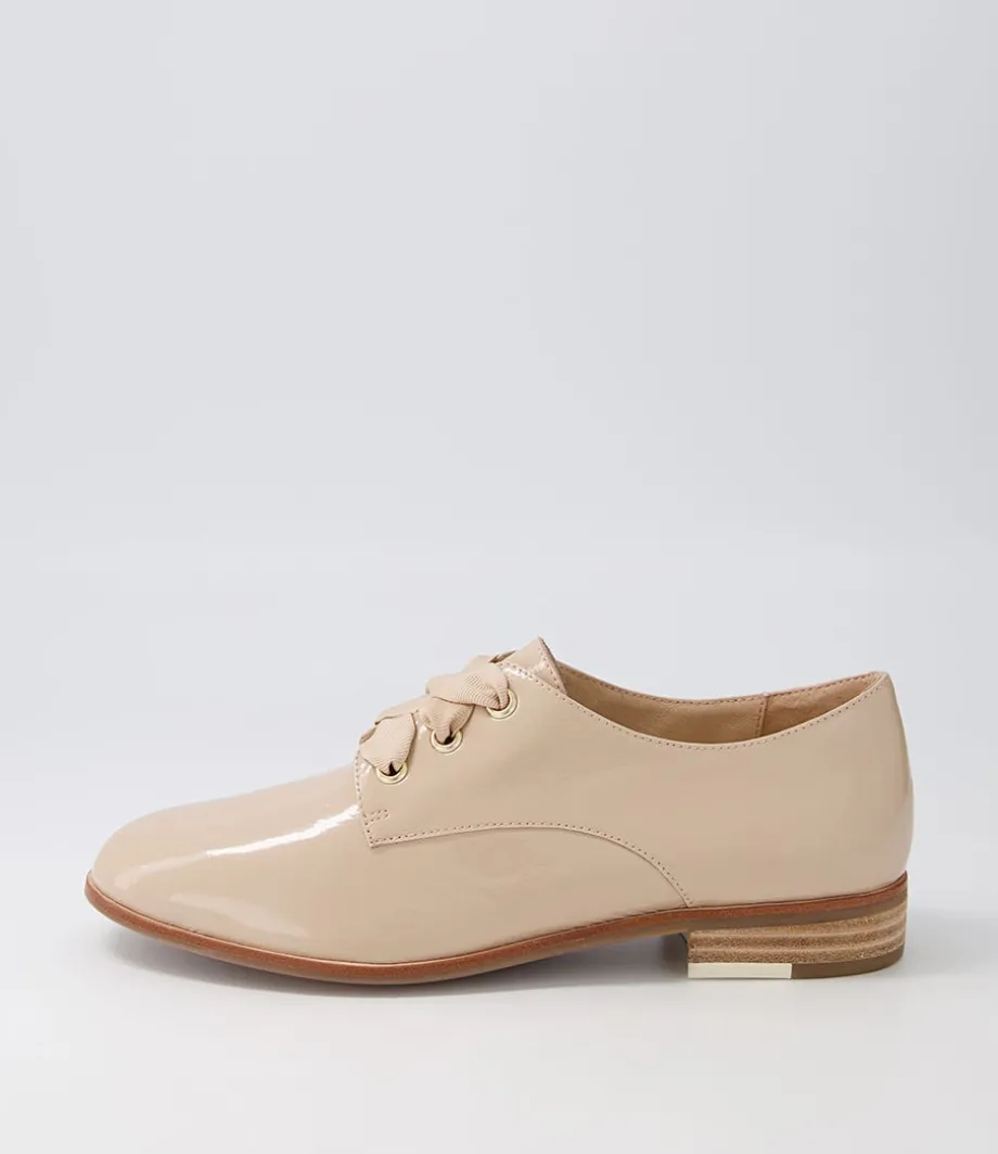 Bipka Latte Wrinkle Patent Lace Up Flats