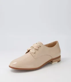 Bipka Latte Wrinkle Patent Lace Up Flats