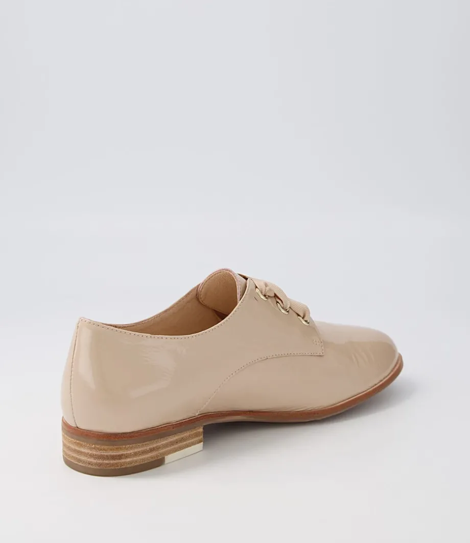 Bipka Latte Wrinkle Patent Lace Up Flats