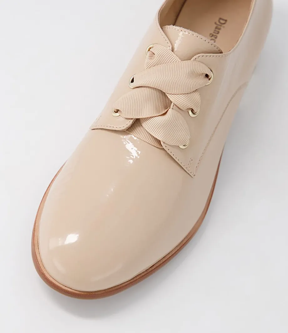 Bipka Latte Wrinkle Patent Lace Up Flats