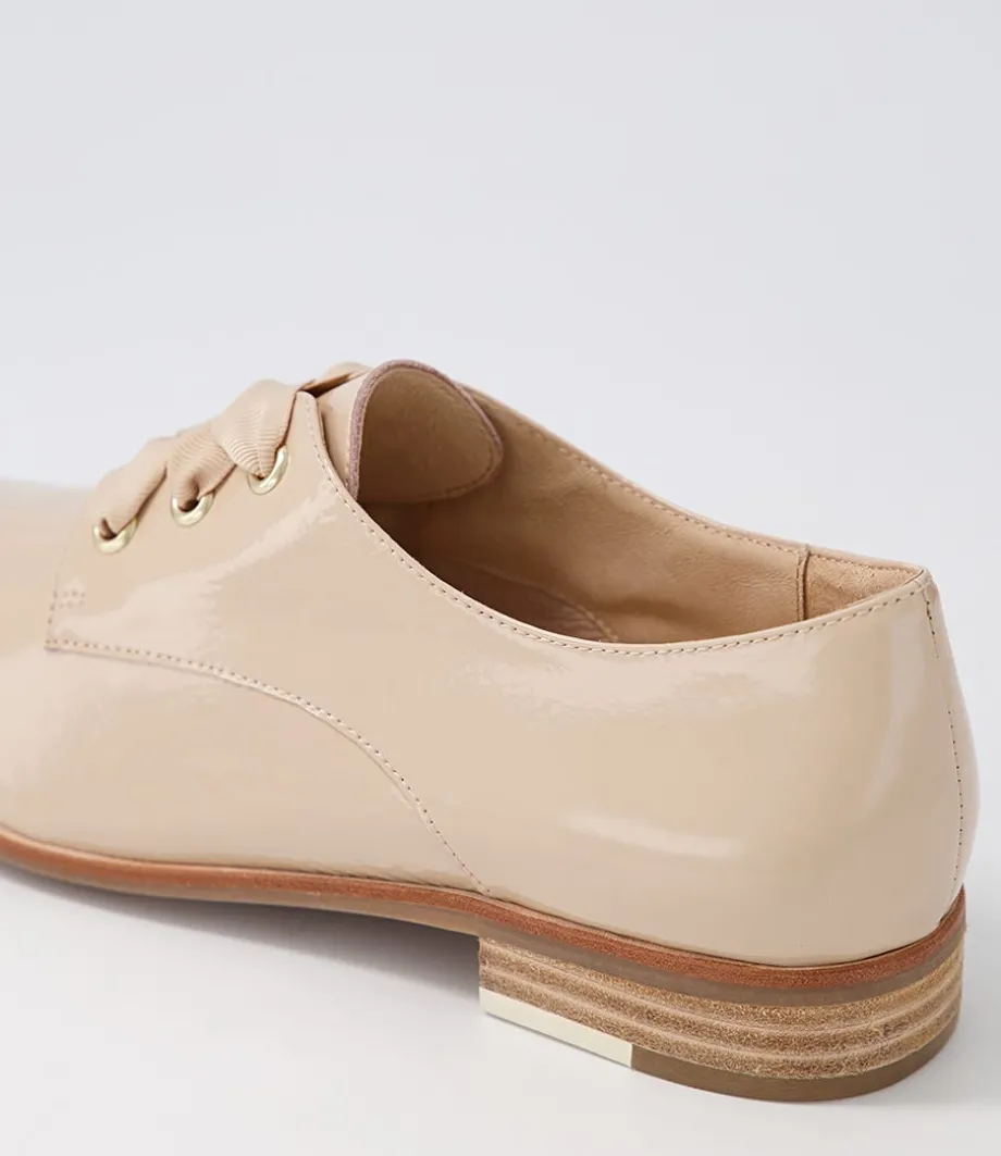 Bipka Latte Wrinkle Patent Lace Up Flats