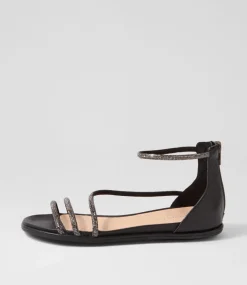 Bonn Black Jewel Fabric Leather Sandals