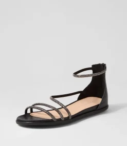Bonn Black Jewel Fabric Leather Sandals