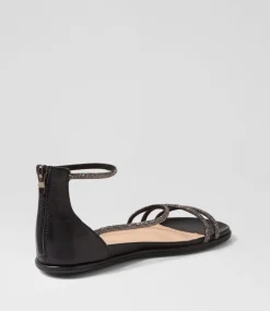 Bonn Black Jewel Fabric Leather Sandals