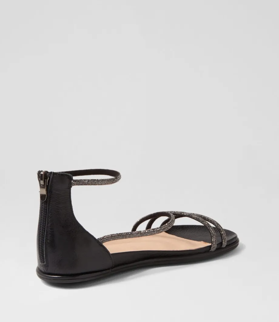 Bonn Black Jewel Fabric Leather Sandals