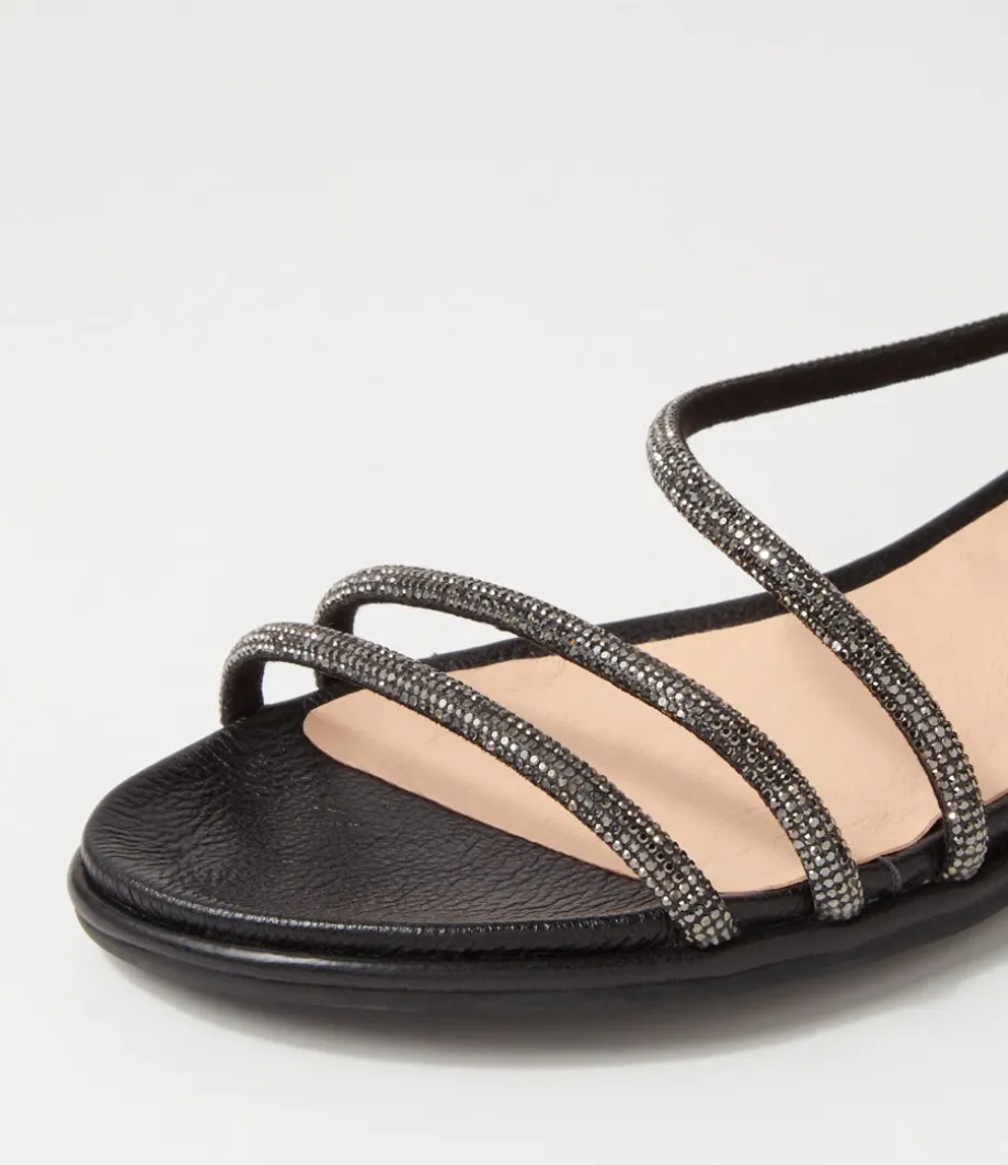 Bonn Black Jewel Fabric Leather Sandals