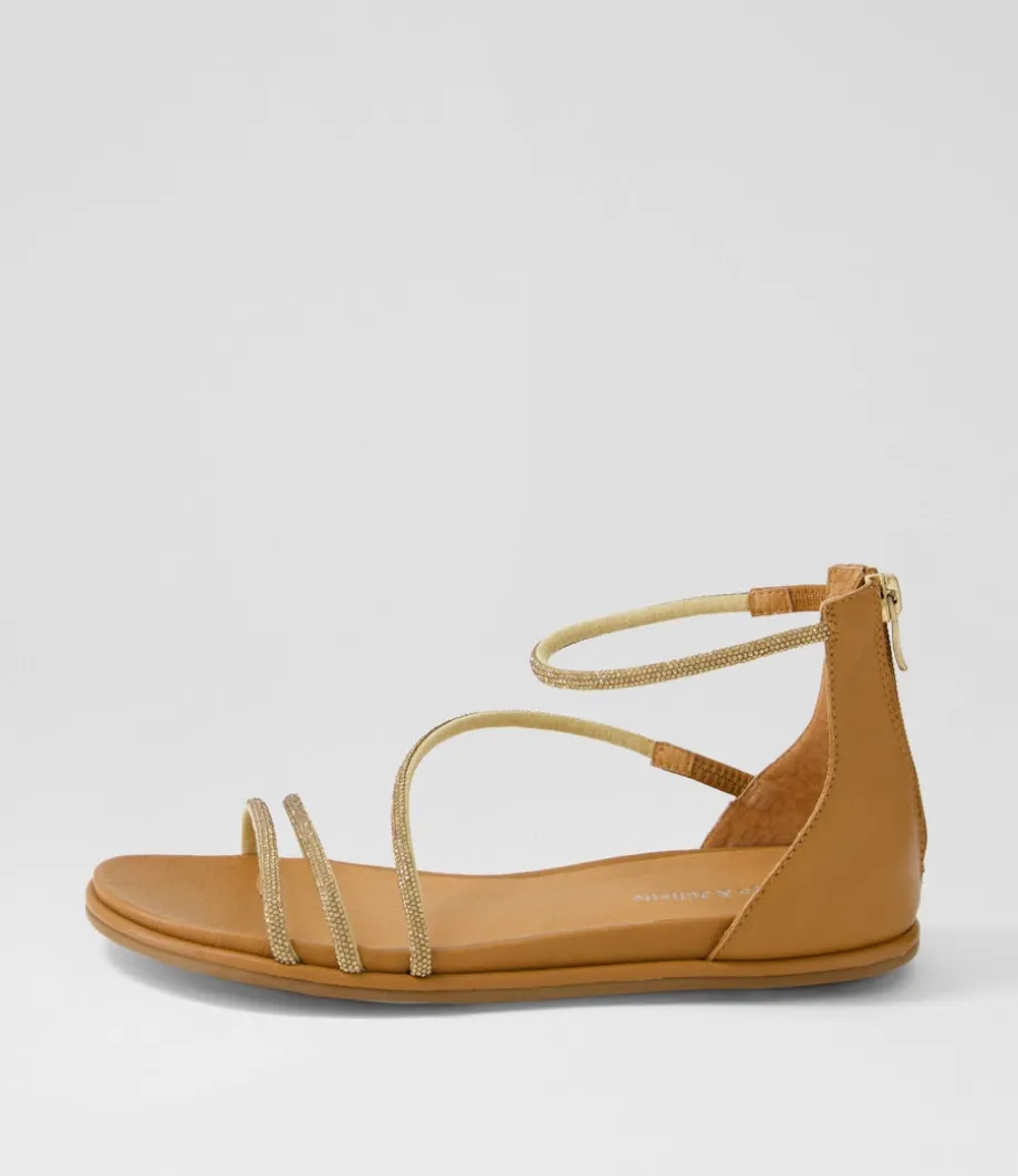 Bonn Tan Jewel Fabric Leather Sandals