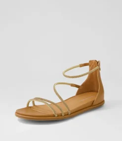 Bonn Tan Jewel Fabric Leather Sandals
