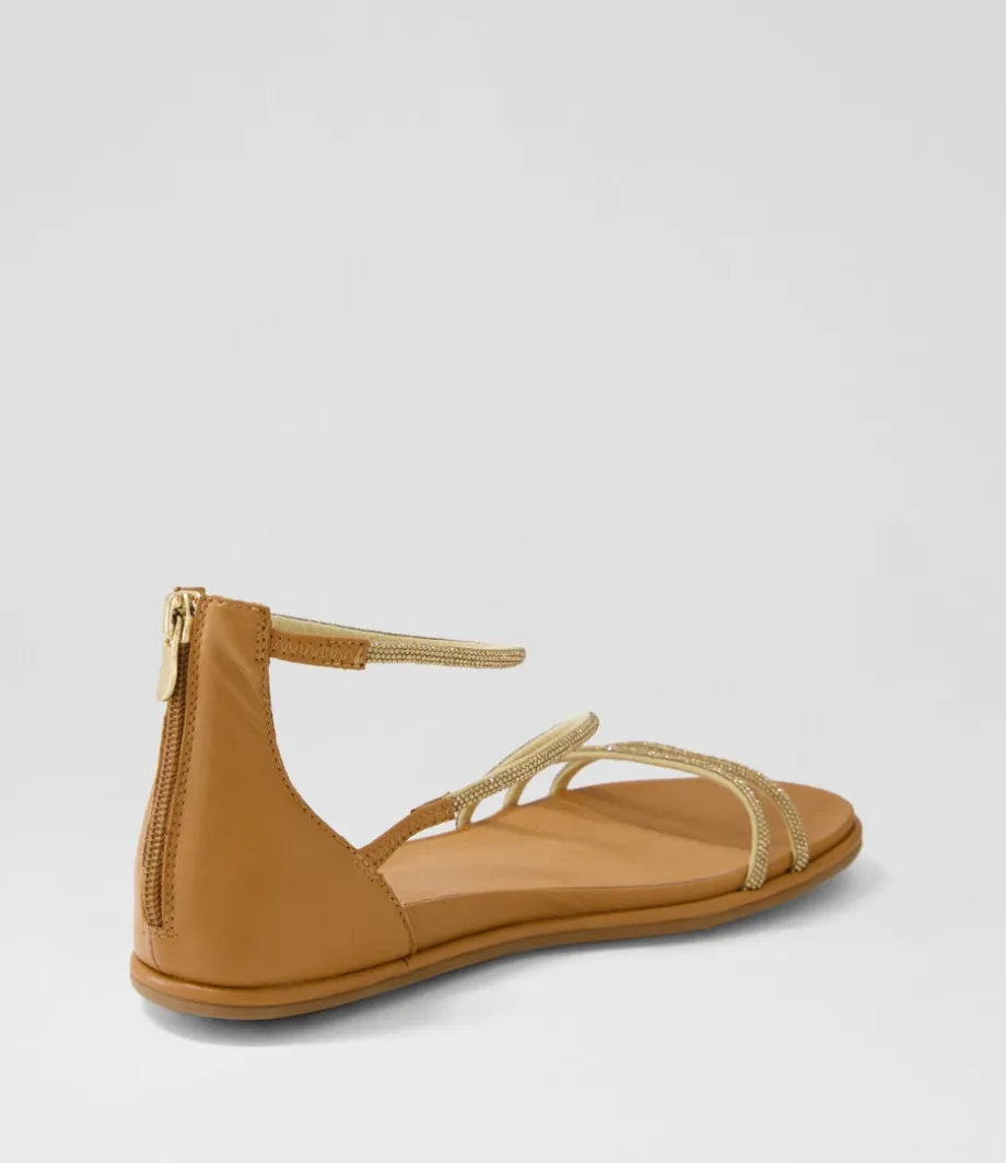 Bonn Tan Jewel Fabric Leather Sandals