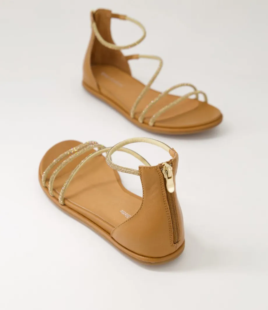 Bonn Tan Jewel Fabric Leather Sandals