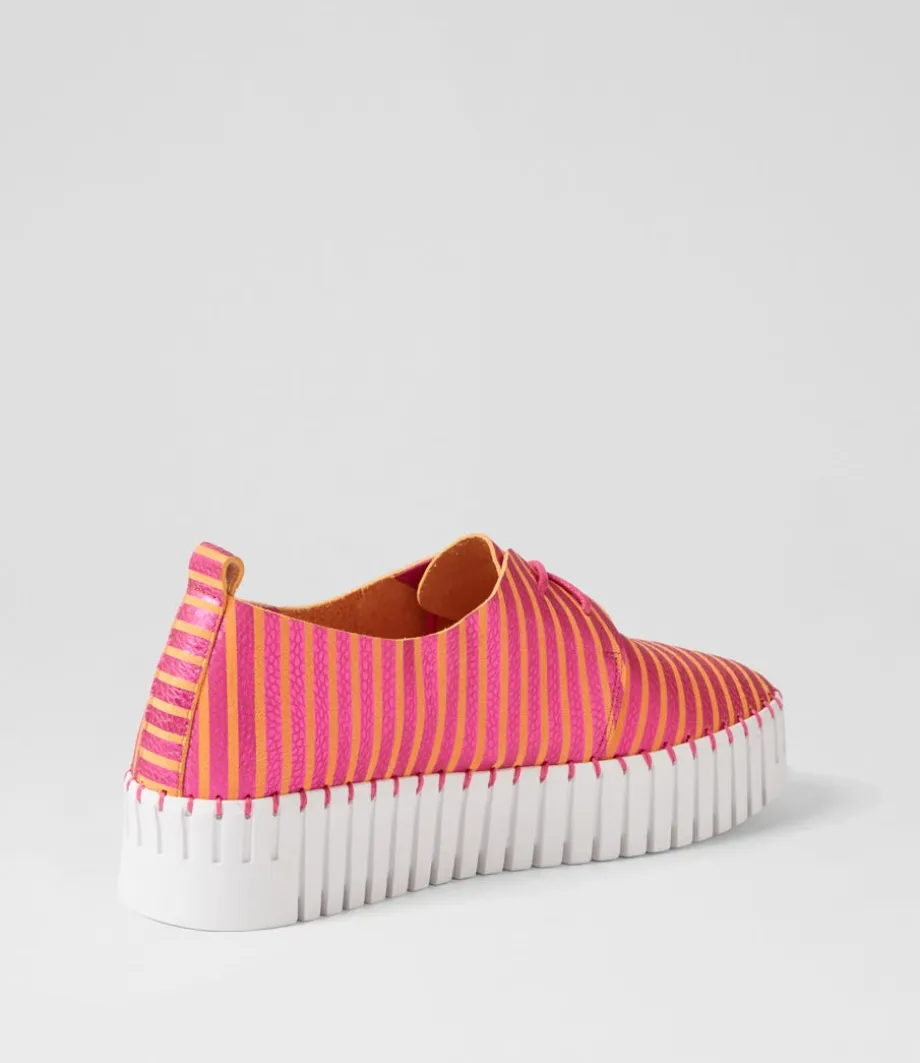 Brenda Fuchsia Orange Stripe Leather Sneakers