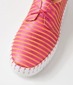 Brenda Fuchsia Orange Stripe Leather Sneakers