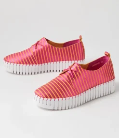 Brenda Fuchsia Orange Stripe Leather Sneakers