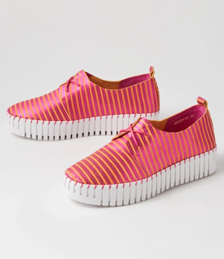 Brenda Fuchsia Orange Stripe Leather Sneakers