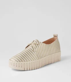 Brenda Milk Gold Stripe Leather Sneakers