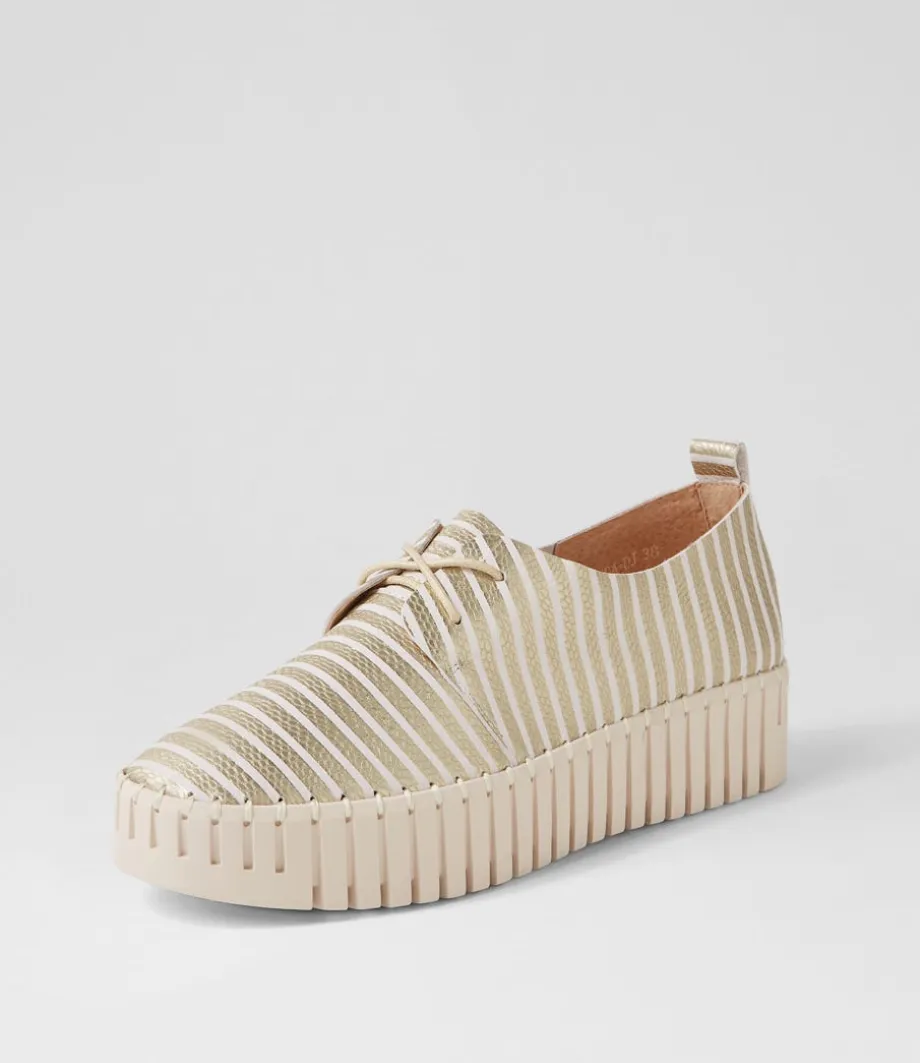Brenda Milk Gold Stripe Leather Sneakers