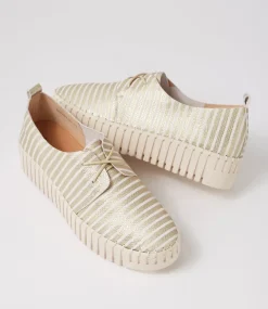 Brenda Milk Gold Stripe Leather Sneakers