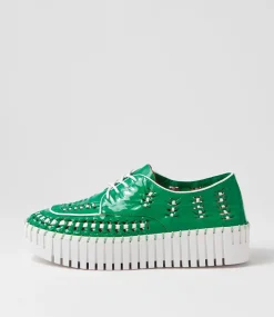 Brodies Emerald White Patent Leather Sneakers