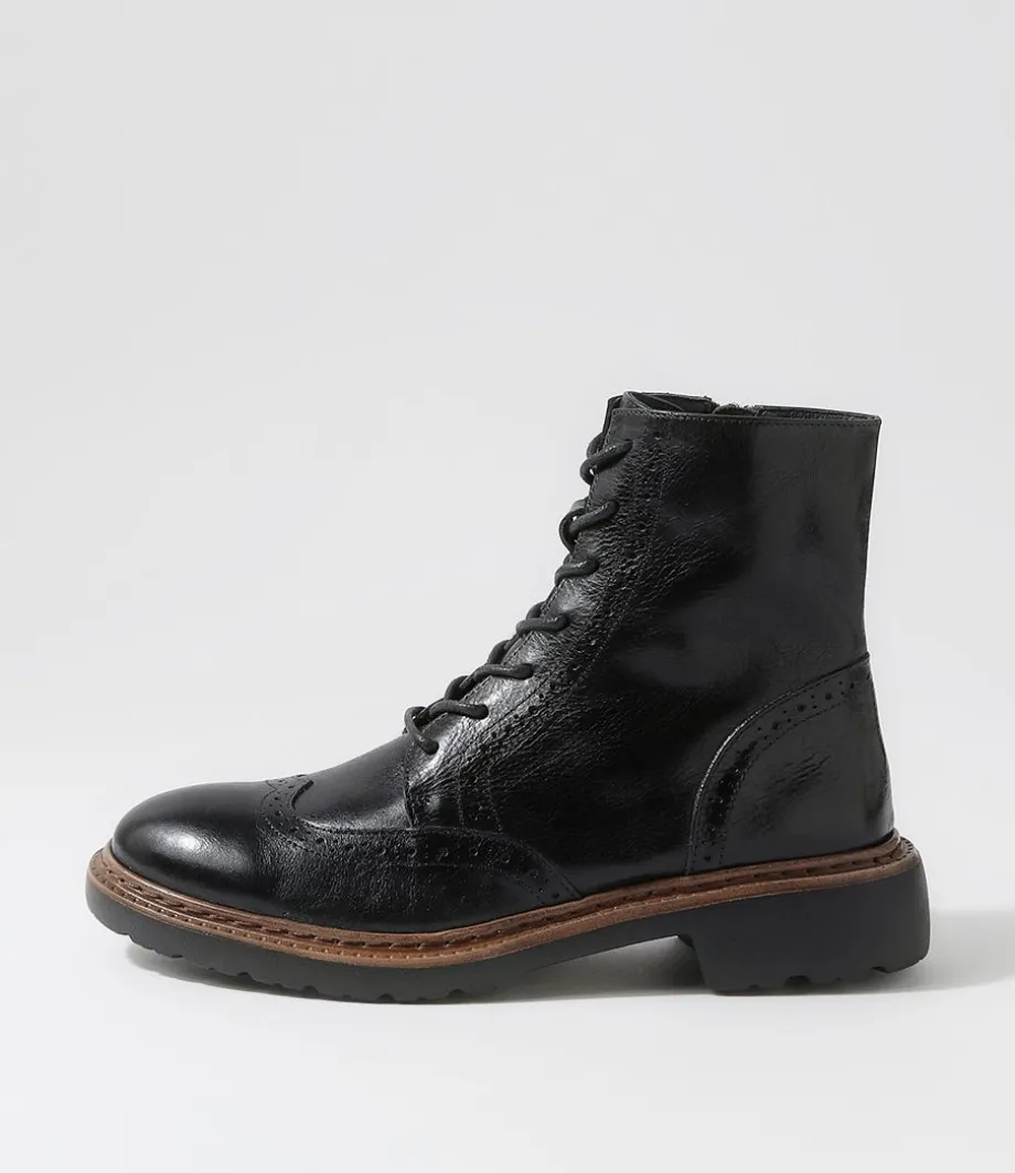 Buford Black Leather Lace Up Boots