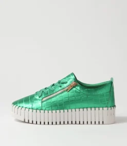 Bump Emerald White Croc Leather Sneakers