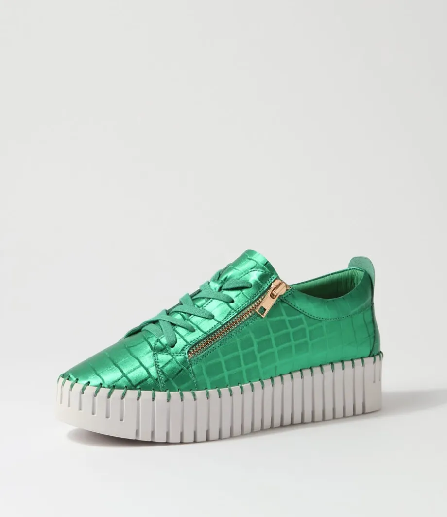 Bump Emerald White Croc Leather Sneakers