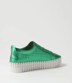 Bump Emerald White Croc Leather Sneakers